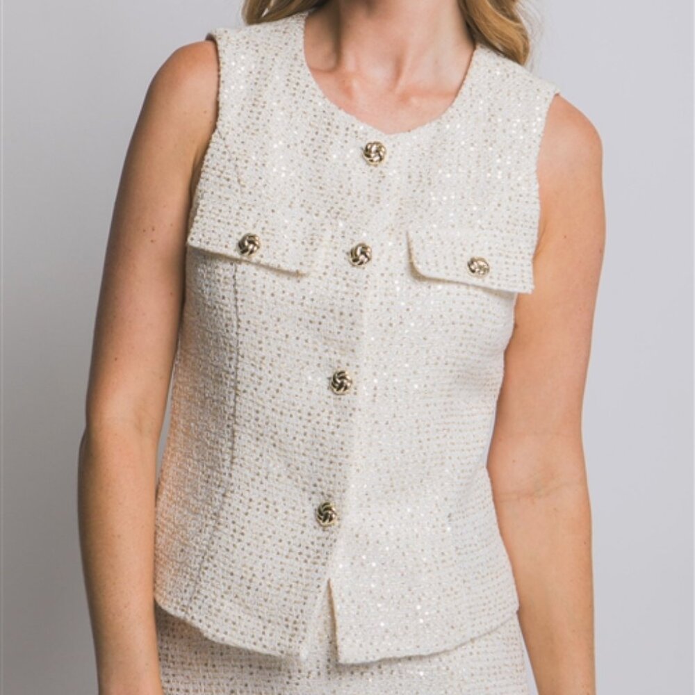 Love T at Anthropologie Boucle Tweed Vest in Ivory